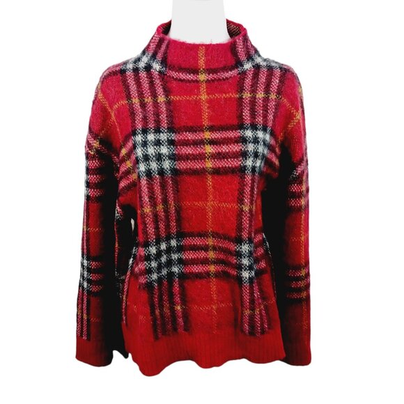 Mud Pie Sweaters - NWT Mudpie, Red Jenson Plaid, Mock, Pullover Sweater, Wide Sleeve, Sz Small Cozy